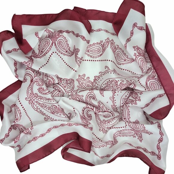 ✨Elegant Bandana Square Scarf Silky Satin Luxury WHITE RED Wrap Paisley Floral - Picture 4 of 5